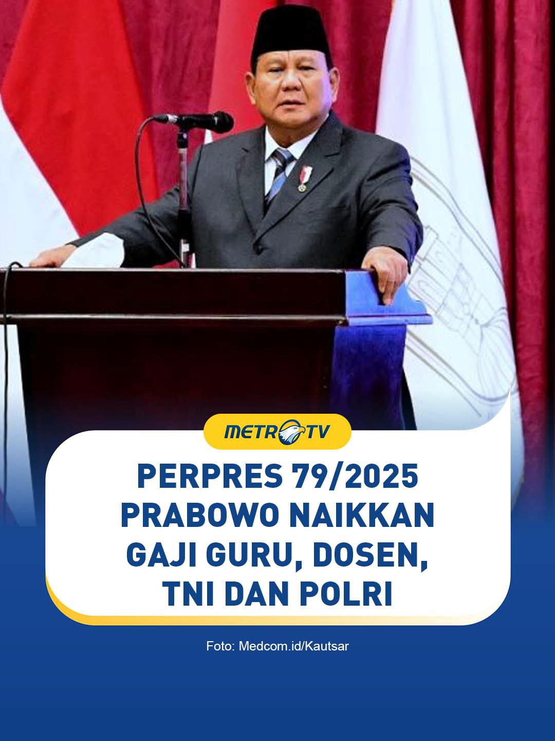 Kalau menurut kalian gimana ges? 🤔🤔🤔 . Gaji PNS tahun 2026 khususnya untuk guru, dosen, TNI, dan Polri dipastikan akan mengalami kenaikan. Hal ini tertuang dalam Peraturan Presiden (Perpres) Nomor 79 Tahun 2025 yang diunggah di laman resmi Sekretariat Negara pada Kamis (18/9/2025). Perpres tersebut memuat sejumlah kebijakan penting, salah satunya mengenai penyesuaian gaji PNS termasuk pejabat negara. kebijakan ini masuk ke dalam delapan program Quick Wins dalam perbaikan Rencana Kerja Pemerintah (RKP) 2025. #gajiguru #gajidosen #gajitni #gajipolri #tiktokberita #tiktokmetrotv #beritaviral #metrotvnews #viral #fyp #indonesia #prabowo #prabowosubianto