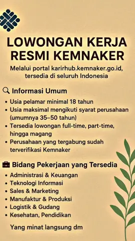 #lowongankerja #kemnaker  #infolokerterbaru  #fyp  #telegram 