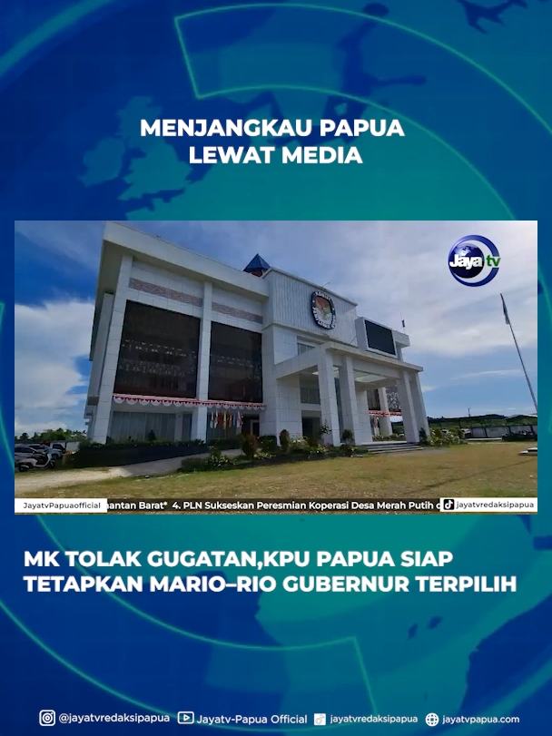 Mahkamah Konstitusi menolak gugatan pasangan BTM–CK dalam sengketa Pilgub Papua. Dengan putusan ini, pasangan Mario–Rio dipastikan menjadi Gubernur dan Wakil Gubernur Papua terpilih periode 2024–2029. #jayatvofficial  #jayatvpapua #kotajayapura  #papua  #kab.jayapura