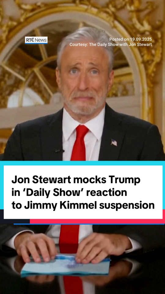 US comedian Jon Stewart mocked President Donald Trump as he returned to the presenting desk of Comedy Central’s “The Daily Show” last night, a day after the suspension of talk-show host Jimmy Kimmel from the airwaves. Against a gold-encrusted background, Stewart introduced himself as the host of the “administration-compliant” show. He was joined by correspondents, Ronny Chieng, Josh Johnson, Jordan Klepper, Michael Kosta, Desi Lydic, Troy Iwata and Grace Kuhlenschmidt. They were filmed in a separate location, answering questions thrown to them from Stewart during his opening satirical monologue. It ended with them singing on-camera to President Trump. “Oh, Donald, we love you.