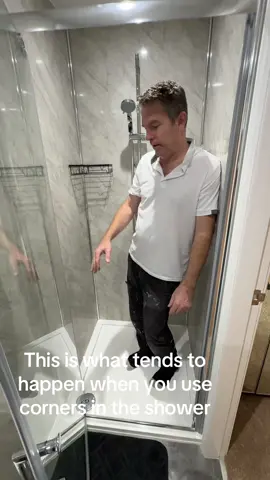 This is what happens when you use corners in your shower for the Wet Room board and it is fit very badly but it looks good. #Plumbing #Bathroom