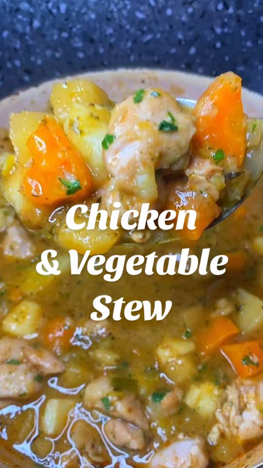 Chicken & Vegetable Stew Packed with flavour and loaded with goodness, this chicken and vegetable stew is the ultimate comfort food fix to warm you up on a cold day. Serves 4-6 Ingredients 400g Chicken ( 2 Tbsp Cornflour 25 g Butter 4 Tbsp Oil 1 Large Onion (Diced) 1 Leek (Sliced) 2 Carrots (Diced) 2 Celery Sticks (Chopped) 2 Parsnips (Diced) ½ Swede (Diced) 1 Tbsp Tomato Puree 1 Tbsp Garlic (Minced) 1 Tbsp (Mixed Herbs) 1 Tsp Salt 1 Tsp Pepper 1 Tbsp Cornflour 800g Potatoes (Chopped) 1 Litre Chicken Stock (2 Cubes) 2 Sprigs Thyme 2 Bay Leaves Fresh Parsley   Method 2 / 2 Roughly chop all veggies to equal size (about 1-2 cm thick). Coat the chicken with 2 tablespoons of cornflour and fry in a deep pan on a medium high heat with butter and oil until golden, then set aside. In the same pan add the onion, leek, carrots, celery, parsnips and swede. Mix frequently for around 10-12 minutes until they begin to soften slightly. Then add tomato, puree, garlic, mixed herbs, salt and pepper mixing through. Return the chicken back to the pan then add another tablespoon of cornflour and mix through. Add chopped potatoes (approx 1 inch in size) and mix through. Then add chicken stock followed by thyme and bay leaves. Then cover on a low heat for around 40-45 minutes then remove the lid and simmer for a further 15-20 minutes or until the sauce has thickened and everything is nicely softened. Then add some fresh parsley and that’s dinner sorted! Perfect in a bowl with some crusty bread. Enjoy! #chicken #stew #soup 