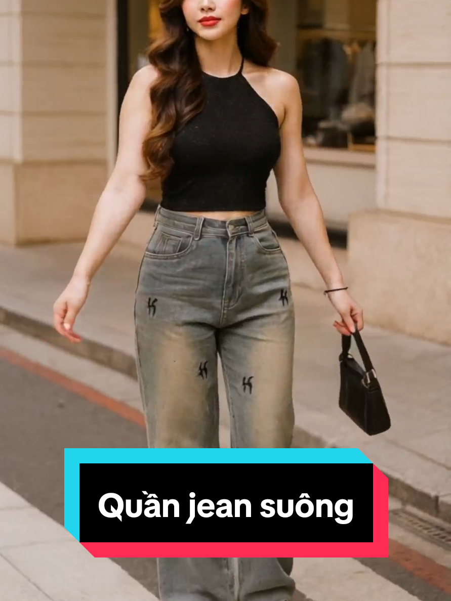 Quần jean suông thêu logo #quanjeansuong #jeansuong #quanjeannucaocap @Thủy Shop 