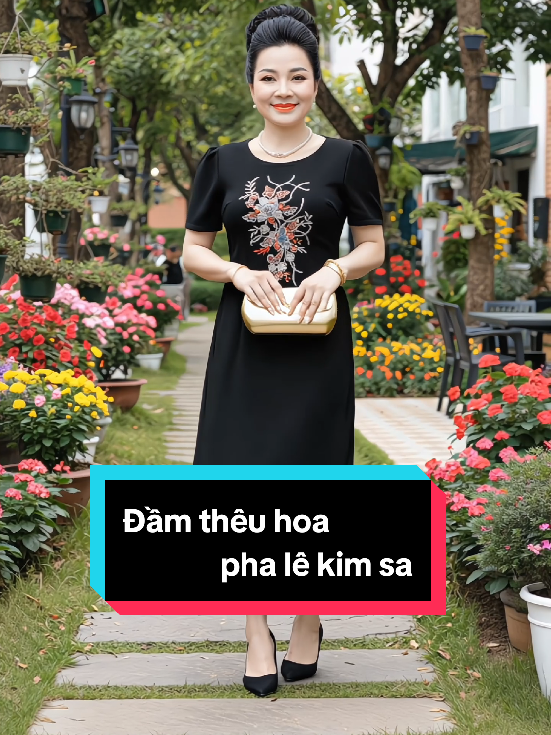 Đầm tặng mẹ. Đầm thêu hoa pha lê kim sa. #linhlinhshop17 #quatangme #dam #damtrungnien #vaytrungnien 