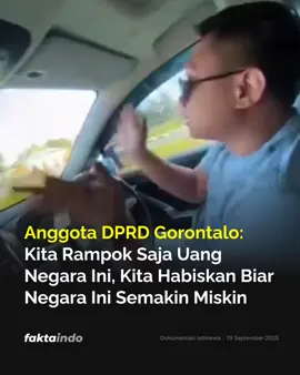 Anggota DPRD Provinsi Gorontalo, Wahyudin Moridu, terekam menyebut akan mer4m pok uang negara agar negara ini semakin m1skin. Dalam video yang beredar, ia tampak di dalam mobil bersama seorang wanita sambil mengaku membawa kek4 sih gelap menggunakan uang negara dalam perjalanannya ke Makassar. “Kita hari ini menuju Makassar menggunakan uang negara. Kita r4m pok saja uang negara ini, kita habiskan saja biar negara ini semakin m1skin. Membawa hugel langsung ke Makassar, siapa ji, Wahyudin Moridu Anggota DPRD Provinsi Gorontalo. Nanti 2031 mo barenti, masih lama,” ujar Wahyudin dalam rekaman tersebut. Politisi dari Fraksi PDI Perjuangan itu kemudian menyampaikan permintaan maaf bersama istrinya melalui media sosial.