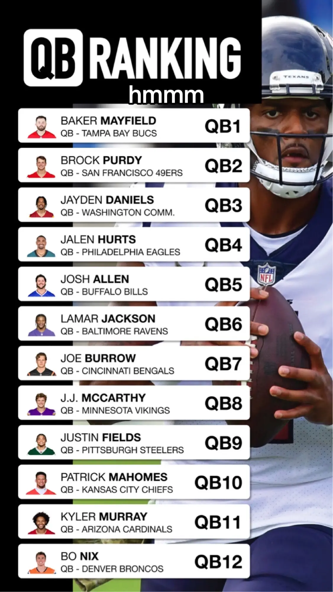 Top QB rankings! #quarterbacks #sportsbetting #wanna #chlrp #noiseapp 
