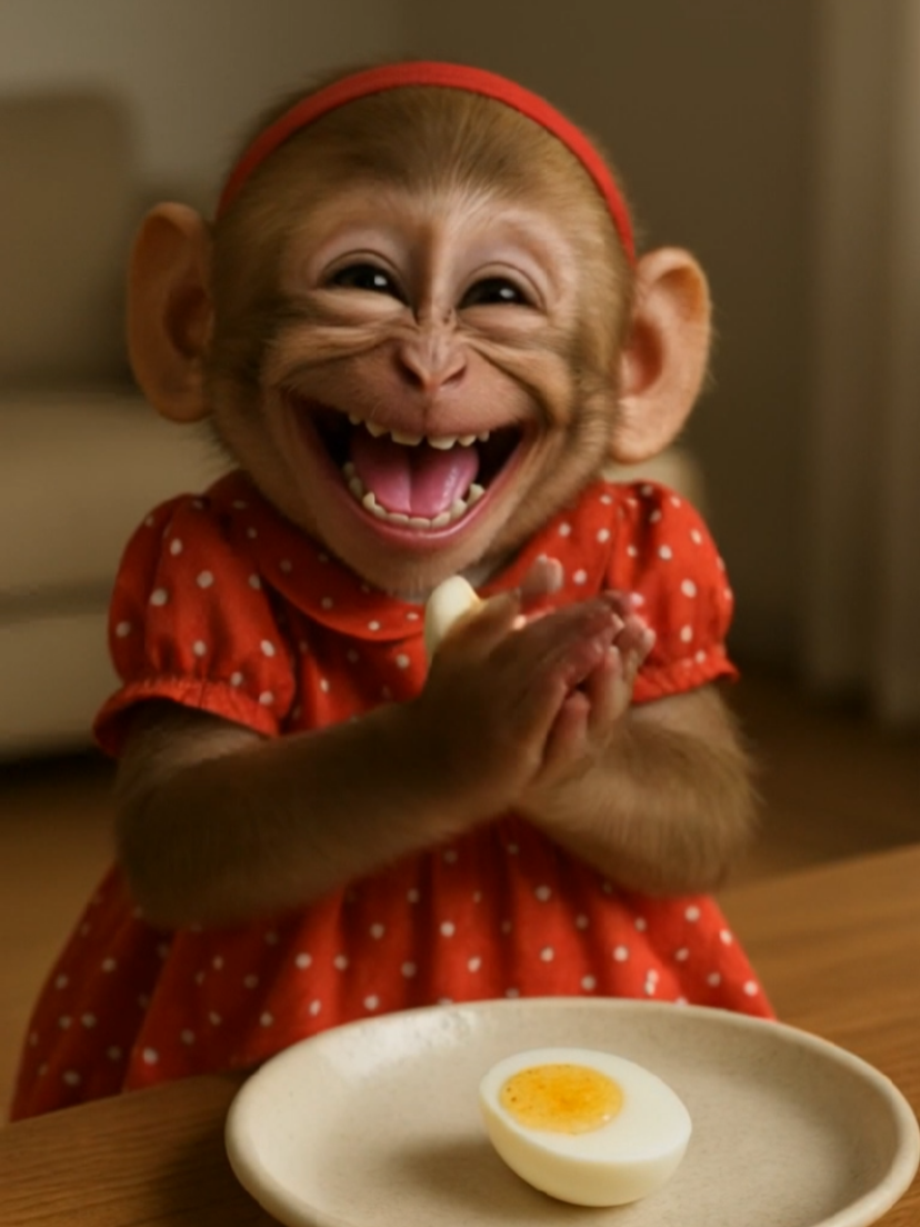 Cute monkey baby girl eating egg #creatersearchingsight #monkeygirl #cutesmile #goviral #fyp 
