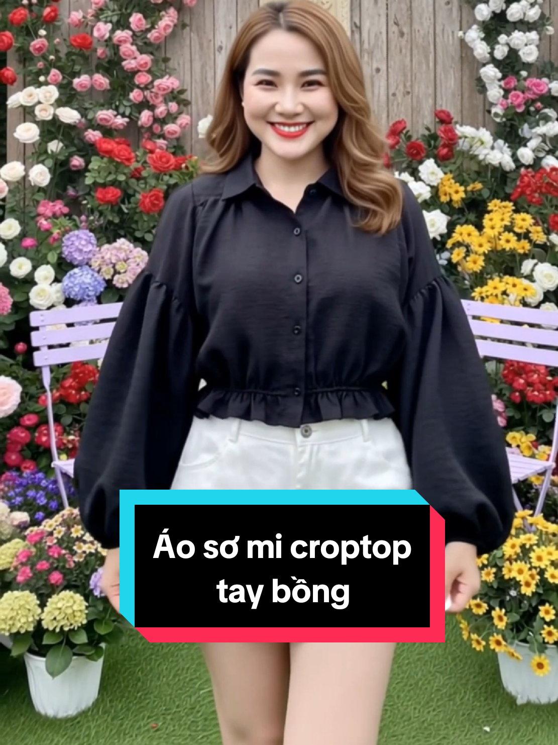 Aoa sơ mi dáng croptop, tay bồng. #linhlinhshop17 #ao #aosomi #somicroptop #croptop 
