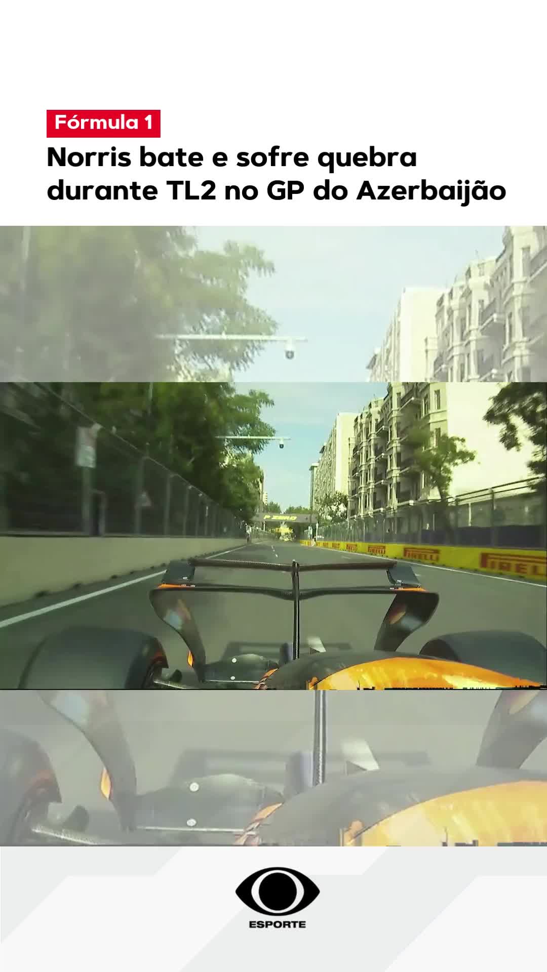 Um toque simples virou uma dor de cabeça para Lando Norris. O britânico da McLaren bateu no muro no segundo treino do GP do Azerbaijão e sofreu danos na traseira do carro, recolhendo para os boxes. #F1 #F1naband #esportenaband