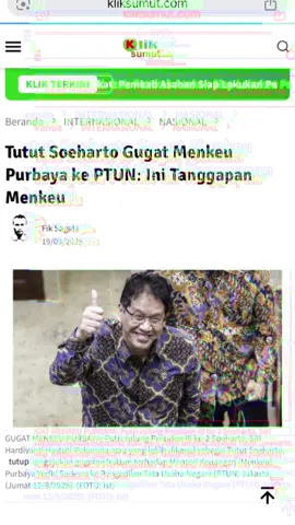 KLIKSUMUT.COM | JAKARTA – Putri sulung Presiden RI ke-2 Soeharto, Siti Hardiyanti Hastuti Rukmana atau yang lebih dikenal sebagai Tutut Soeharto, resmi mengajukan gugatan hukum terhadap Menteri Keuangan (Menkeu) Purbaya Yudhi Sadewa ke Pengadilan Tata Usaha Negara (PTUN) Jakarta. Gugatan tersebut tercatat pada Jumat, 12 September 2025, hanya empat hari setelah Purbaya resmi dilantik menggantikan Sri Mulyani Indrawati. Gugatan ini langsung menjadi sorotan publik lantaran Purbaya baru saja menjabat sebagai Menteri Keuangan, sementara pihak penggugat berasal dari keluarga Cendana yang memiliki rekam jejak panjang dalam sejarah politik dan ekonomi Indonesia. Baca selengkapnya di www.kliksumut.com #kliksumut #fyp #foryou #fypシ #klik 