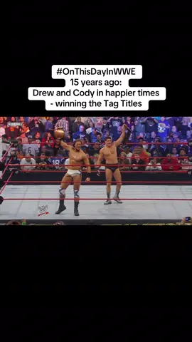 Exactly 15 years later, they face each other for the Undisputed WWE Title at Wrestlepalooza  This was a strange match of sorts: the Hart Dynasty went in defending their Unified Tag Team Titles (with their controversial bronze penny design) in a Tag Team Turmoil eliminator match at Night of Champions  But the lose in the first match-up, against Mark Henry and Evan Bourne These two makeshift teams compete in the final match-up  And Cody and Drew come out on top I might have missed it, but strange that there's been no mention of the pair teaming up, with the 15 year anniversary coinciding with their Wrestlepalooza match - but maybe it's too painful for then both to remember the good times together... #OnThisDayInWWE @Cody Rhodes @Drew McIntyre 