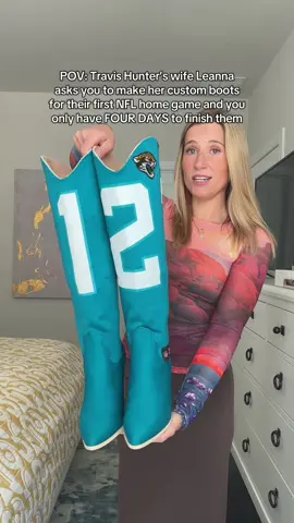 ***BEHIND THE SCENES*** of the most gorgeous teal cowboy boots you’ve ever seen, made exclusively by ME #jacksonville #jaguars #travishunter #country #boots 