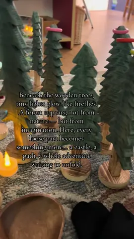 Where wooden trees breathe stories and lights glow like fireflies, children aren’t just playing — they’re creating worlds. Loose parts invite them to imagine, experiment, and build, turning simple objects into endless possibilities! #playbasedlearning #preschool #earlychildhoodeducation #authenticlearning 