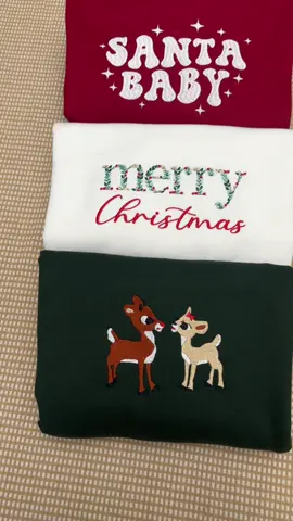 The cutest Christmas embroidered holiday sweatshirts available in our shop 🎄 🎅 🎁 ✨ #christmas #christmastok #christmastiktok #christmasgiftideas #christmassweater 