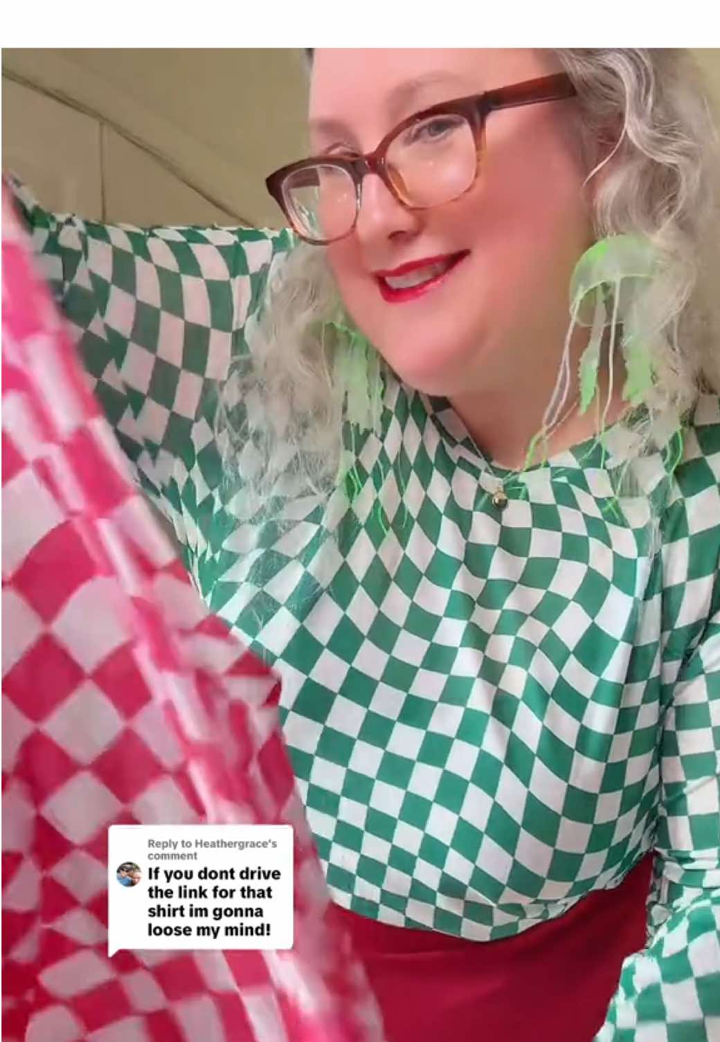 Replying to @Heathergrace Serving optical illusion realness 💖✨ This checkerboard top from Asvivid Curve is giving bold, playful, and a little bit Y2K. Easy to throw on with shorts, jeans, or layered up for fall. Cute and comfy is my whole vibe. 🩷🖤 #meshtop #plussizetop #plussizestyle #dopaminedressing #y2kfashion bold statement shirt