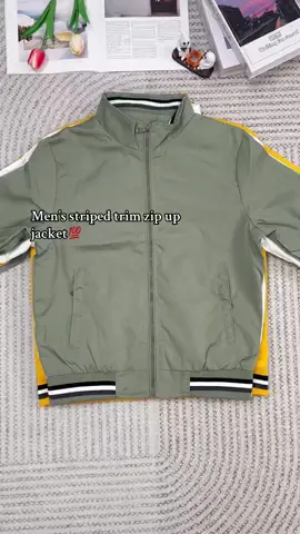 Men’s striped trim zip up jacket💯#jacket #mansjacket #mens #menswear #zip #casual #casualstyle #mensfashion #mensstyle #coat #elastic #falldealsforyou #fallfinds #tiktokshop #tiktokshopblackfriday #streetwear 
