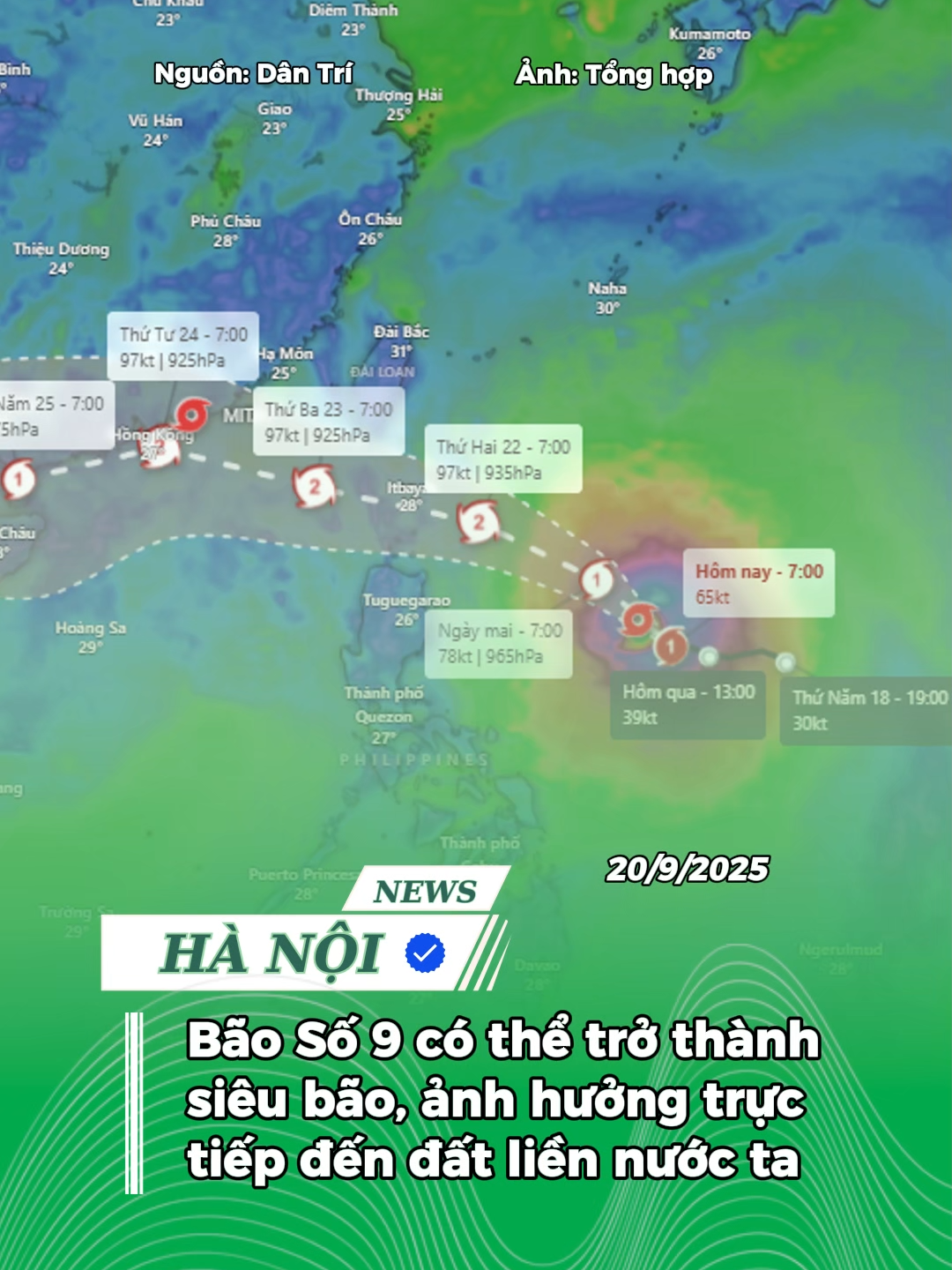 Bão Số 9 có thể trở thành siêu bão, ảnh hưởng trực tiếp đến đất liền nước ta  #Hanoi #muato #baoso9 #baoragasa #biendong #giogiatmanh
