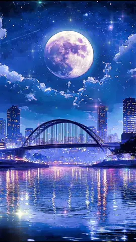 月明かりの橋#aiart#幻想的な世界#夜景#月#癒し 