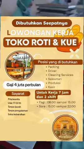 Lowongan kerja toko roti dan kue.  #loker #roti #kue #lowongankerja #terbaru 