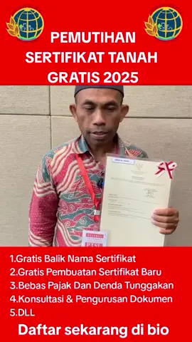 BPN AJAK MASYARAKAT MANFAATKAN PROGRAM GRATIS SERTIFIKAT TANAH GRATIS Badan Pertanahan Nasional (BPN) INDONESIA mengajak masyarakat memanfaatkan program pendaftaran Tanah Sistematis Lengkap (PTSL) UNTUK PENGURUSAN SURAT TANAH ITU SECARA GRATIS. Selengkapnya daftar sekarang di bio  #pemutihan #tanah #ptsl #fypdongggggggg #foryoupageofficiall