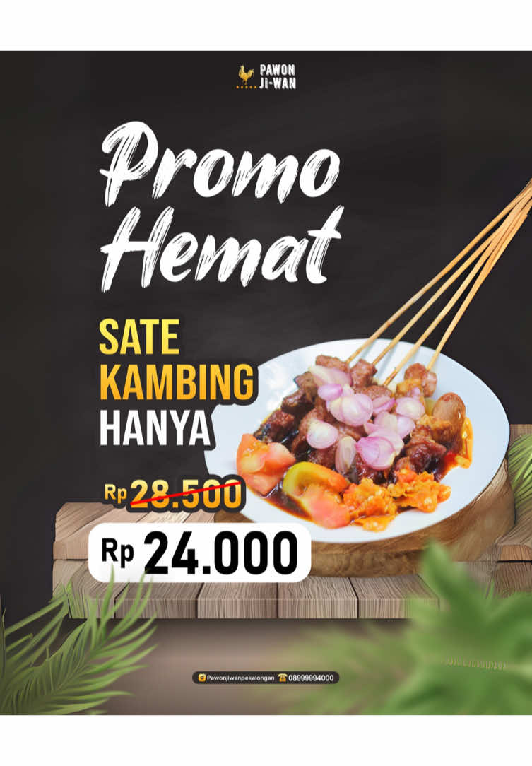 Sate kambing gembul, empuk, juicy, sekarang cuma 24K aja! FREE ambil nasi putih 1x Suasana nyaman + mushola ada, pas banget buat keluarga. Yuk ajak keluarga ke @pawonjiwanpekalongan_  📍 Jl. Raya Wonoyoso No 54A, Buaran, Pekalongan ⏰ 06.00 – 22.00 #pekalonganngemil #kulinerpekalongan #placetogopekalongan #kulinermurah #sate     