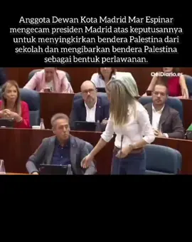 ⚡️🇪🇸JUST IN: Madrid City Council member Mar Espinar rips into the Madrid's regional president for her decision to remove Palestinian flags from schools and raises a Palestinian flag in defiance. . . . __________________ #madrid  #council  #palestine  #bendera  #fyp 