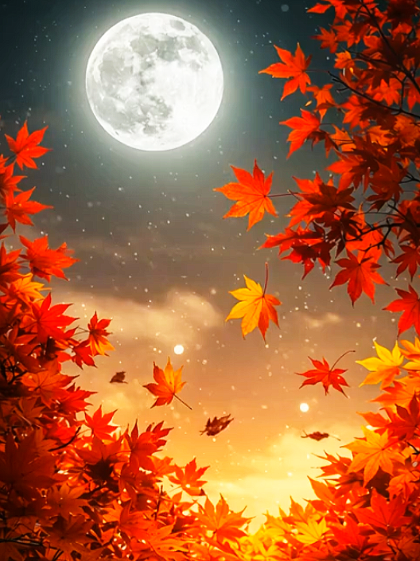 ~満月と紅葉~ Full Moon and Autumn Leaves @癒やし~Healing~ 👈癒やしの紅葉 #癒し #満月 #紅葉 #月 