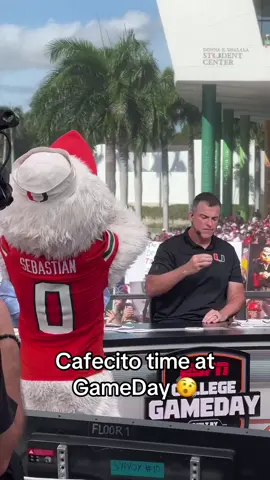 Ok but how does the mascot drink that? 🤔 #CollegeGameDay #miami #cafecito #cfb 