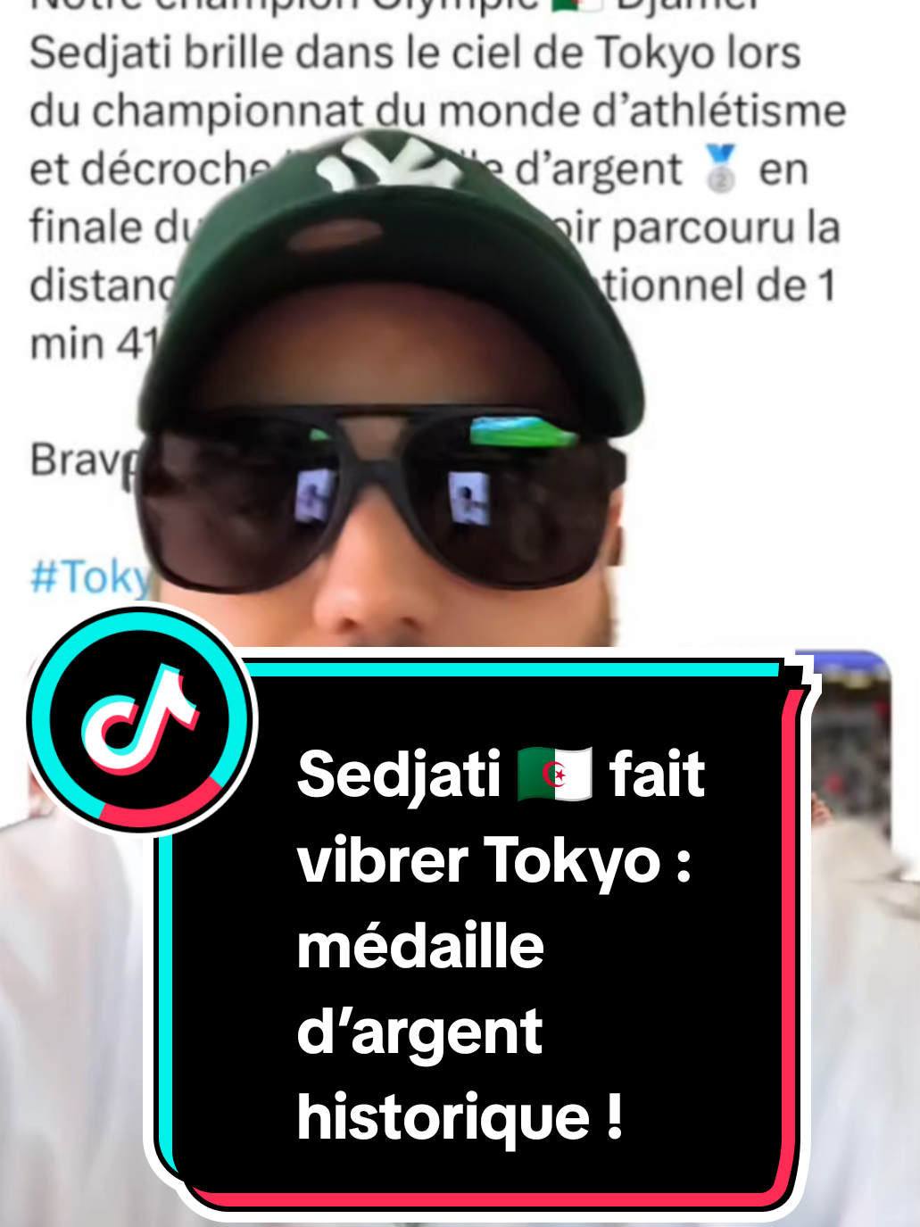 @Coach Larage Pro  Djamel Sedjati a encore une fois fait vibrer tout un peuple. Sur la piste de Tokyo, il a livré une course héroïque, portée par la rage de vaincre et l’amour de l’Algérie. En 1’41’’90, il s’offre une médaille d’argent éclatante qui résonne comme une victoire historique. Un moment de gloire, une fierté nationale, et la preuve que les rêves algériens brillent toujours sous les projecteurs du monde.