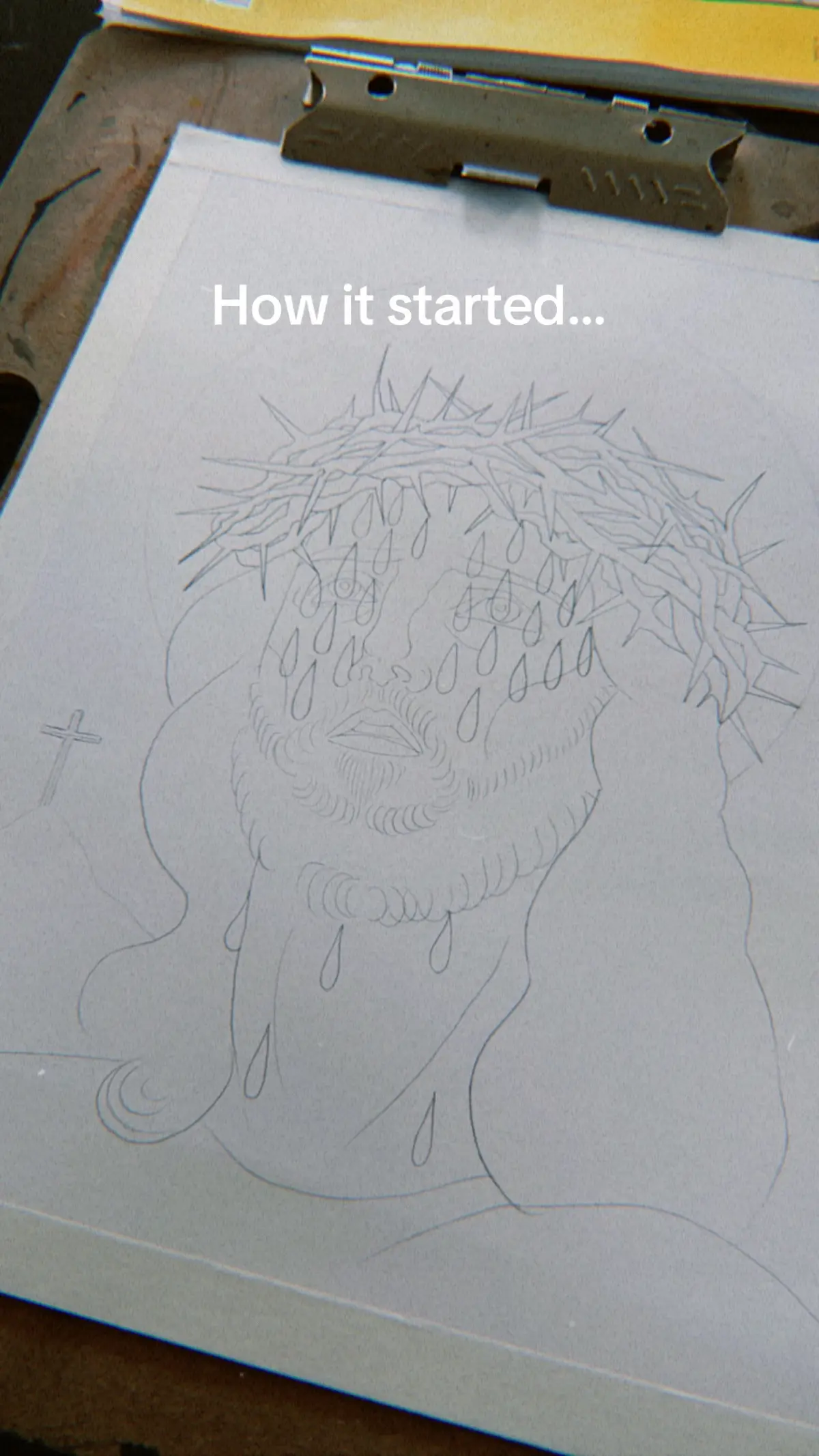 I am beginning a series observing certain Biblical and religious themes as someone who is now no longer affiliated with Christianity/religion. This piece is meant to humanize Jesus a bit more, emphasizing the part in his crucifixion story about how God essentially abandons his own son as a sacrifice for the world despite being an all powerful, all knowing deity who could have corrected the world without requiring a human sacrifice. ANYWAYS, thanks for looking 😊 #art #process #illustration 