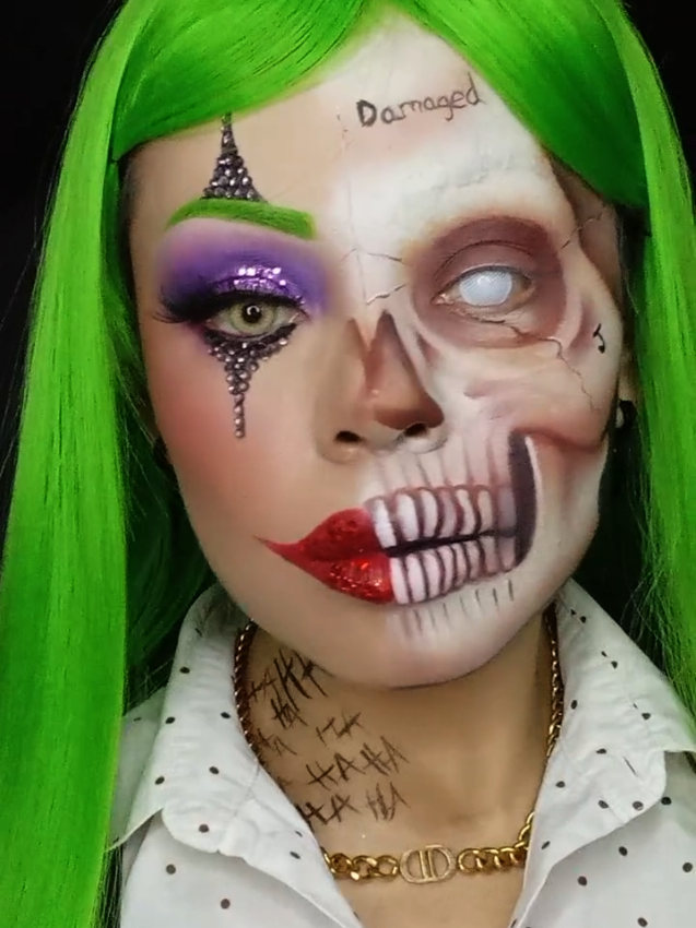 Maquillaje del joker(Craneo)...💀🤡💚 #maquillaje #makeup #halloweenmakeup #jokermakeup #joker 