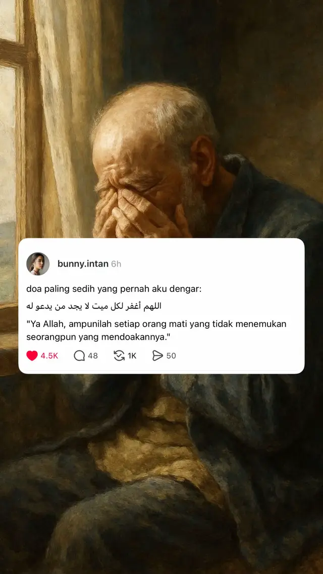 Doa orang yang hidup sangat bermanfaat untuk orang yang sudah meninggal. Rasulullah ﷺ bersabda: “Apabila anak Adam meninggal dunia, terputuslah amalannya kecuali tiga perkara: sedekah jariah, ilmu yang dimanfaatkan, dan doa anak soleh yang mendoakannya.” Jadi, kalau tak ada siapa mendoakan, si mati tetap akan mendapat balasan amalannya sendiri semasa hidup. Doa orang lain hanyalah tambahan rahmat buatnya.#fyppppppppppppppppppppppp #katakatamotivasi #kematian 