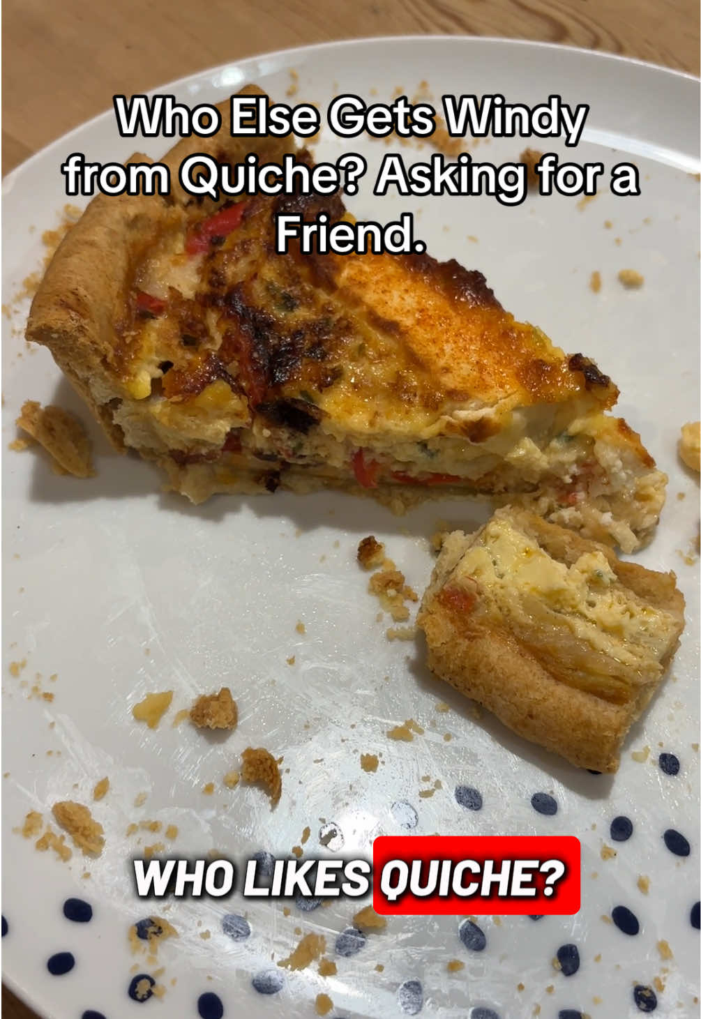 I usually steer clear of quiche—bit of a wind risk, if I’m honest—but today I caved. Just one slice, and it was absolutely stunning. Creamy, golden, somehow both light and indulgent. Now I’m bracing for the consequences, but no regrets. Do any of you eat quiche? Love it, avoid it, secretly suffer for it? Let me know—I need to know who’s in the club. #quiche #wind #fart #eggs #mrb 
