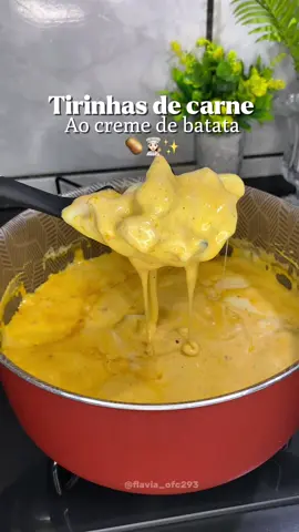 Tirinhas de carne ao creme de batata🤤  #receita #comidaboa #tirinhas #vaiprafy #recheio 