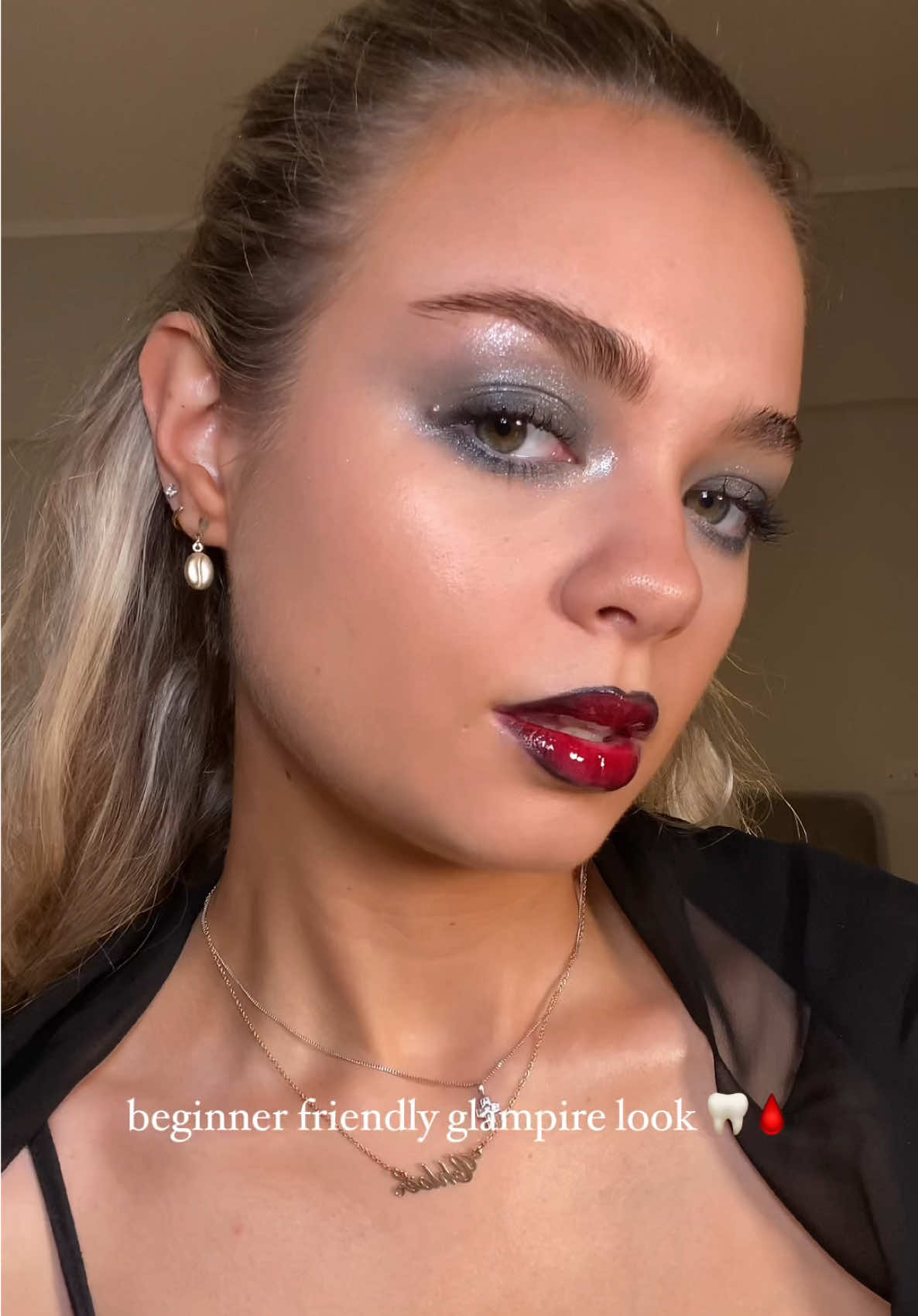 Every good costume starts with a killer beat. 😉 @clo🧸ྀི shows you how easy it is to create a Glampire glam. Just add fangs, and you're good to go. 🧛‍♀️ 🖤 Shop for this look in our Trick or Beat Spooky Shop on TikTok Shop: 🔩 Gone Metal Eyeshadow Palette 💋 'Bull Chic' Lippie Pencil  💦 'Lychee Jelly' So Juicy Lip Oil  💄 'Bichette' Lippie Stix  🖤 'Swerve' Crème Gel Liner