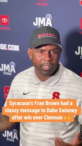 Fran Brown was complimentary of his counterpart after his team took down the Tigers. (via chapelfowler/X) #cfb #syracuse #clemson 