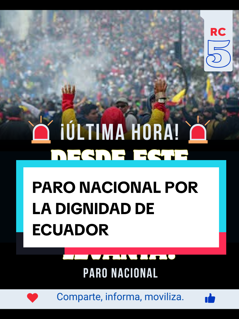 📢 ¡Ecuador se Levanta! Paro Nacional por la Dignidad Popular 🇪🇨 🔴 Desde este domingo 21 de septiembre, el país entra en una jornada histórica de movilización. Diversas organizaciones sociales, indígenas, estudiantiles y gremios laborales se unen en un paro nacional indefinido para exigir justicia, respeto y dignidad frente a un gobierno que ha ignorado las demandas del pueblo. 🛑 El paro no es contra la ciudadanía ni las fuerzas del orden. Es contra un modelo económico que excluye, empobrece y favorece a los especuladores. Es contra el decreto que elimina el subsidio al diésel, afectando directamente a transportistas, campesinos y familias vulnerables. 🌽 Las organizaciones convocantes llaman a abastecerse de productos básicos y mantenerse informados. Se esperan bloqueos en varias provincias, incluyendo Pichincha, Cotopaxi, Bolívar y la Amazonía. El transporte escolar también se verá afectado. ✊ “Este paro es por el derecho a vivir con dignidad. No es violencia, es resistencia. No es caos, es clamor popular.” 📣 ¡Súmate con conciencia, con respeto y con fuerza! Comparte, informa, moviliza. 🔗 #ParoNacionalEcuador #EcuadorResiste #SubsidioSí #UnidadPopular #Conaie 
