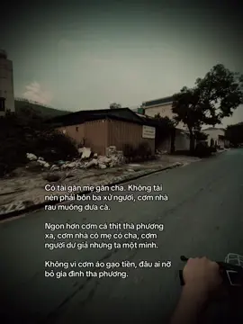Có tài gần mẹ gần cha. Không tài nền phải bôn ba xử người, cơm nhà rau muống dưa cà. Ngon hơn cơm cá thịt thà phương xa, cơm nhà có mẹ có cha, cơm người dư giả nhưng ta một mình. Không vì cơm áo gạo tiền, đâu ai nỡ bỏ gia đình tha phương.#xh 