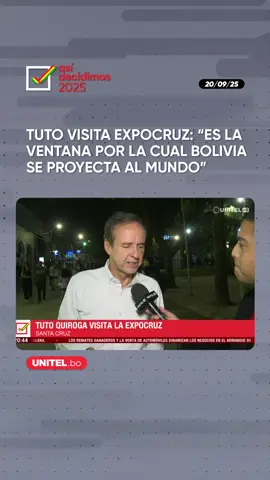 Jorge “Tuto” Quiroga recorre la Expocruz 2025 y destaca el papel de la feria como vitrina internacional.  “Es la ventana por la cual Bolivia se proyecta al mundo”, afirmó durante su visita a los pabellones y stands del evento. #Unitel #Expocruz2025