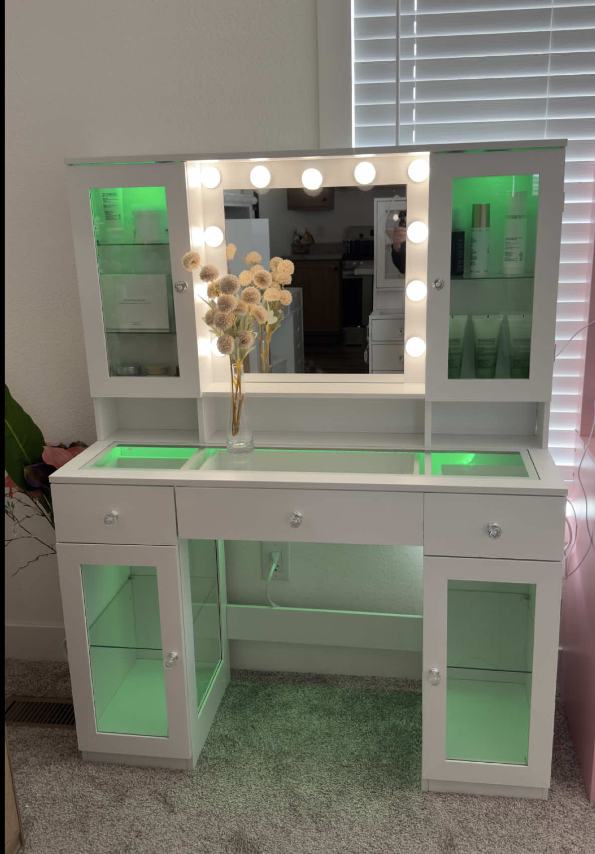 HOMEWAY Vanity Desk with Mirror and RGB Lights, 43