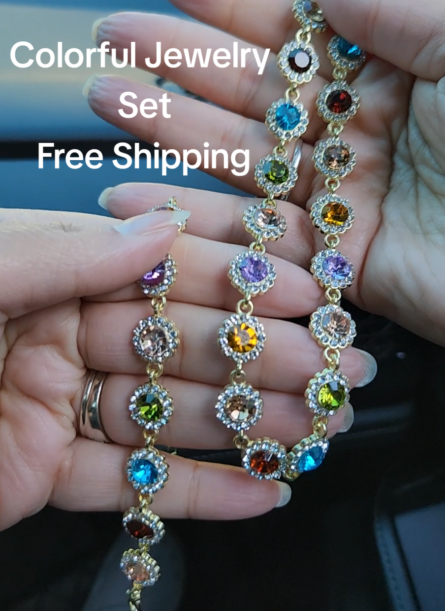 If you're looking for a beautiful, colorful jewelry set that's affordable,  this set is the one! it shines,  it sparkles,  it's just everything! #jewelrytiktok  #necklaceset  #colorfuljewelry  #jewelryset  #freeshipping 