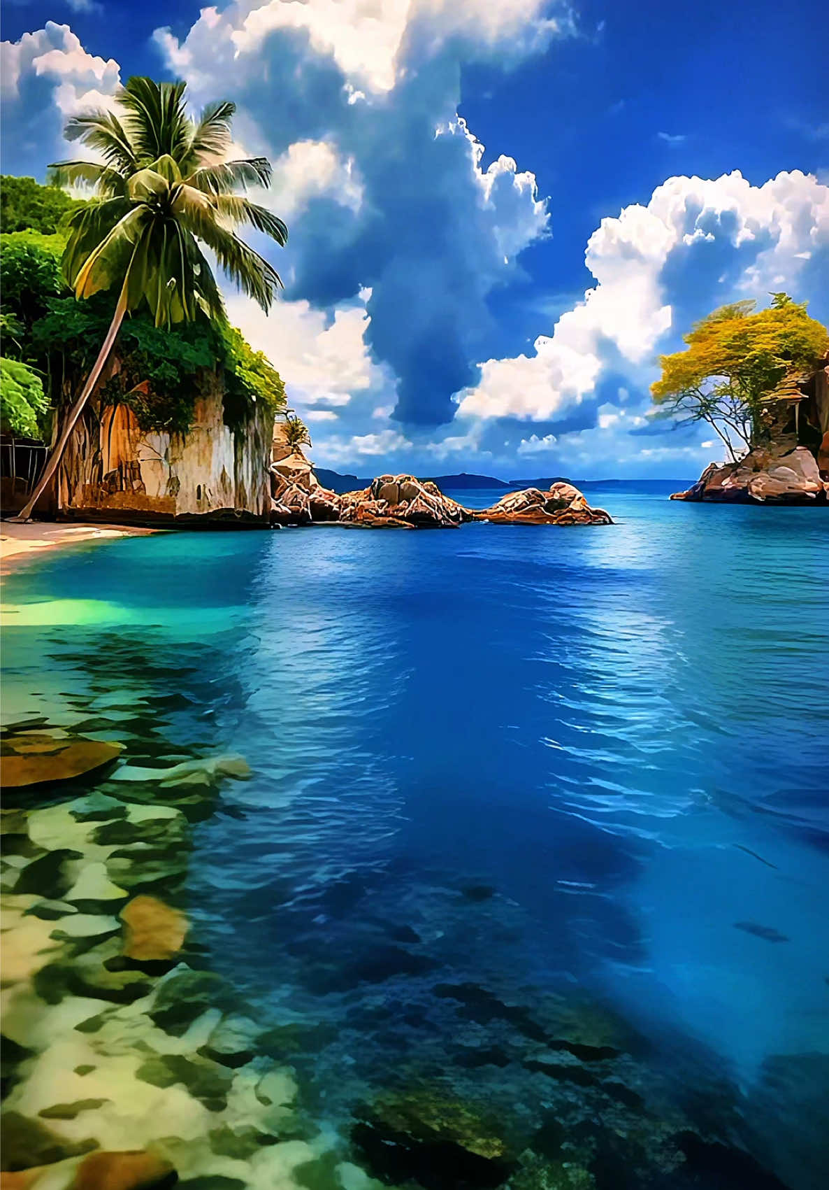 Live Wallpaper | Tropical Paradise Shores 🌊🌴💙🦋🐟 Tropical Paradise Shores is a peace, painting a scene where turquoise waters touch soft sands and palms frame the horizon. It feels less like a beach and more like a canvas painted by the ocean itself. A 4K aesthetic backdrop, alive with light and color — every ripple, every cloud comes to live in one masterpiece. Like a live wallpaper in 4K, it flows with the rhythm of nature. #livewallpaper #4kwallpaper #relaxingvideos #palmtrees #bay 