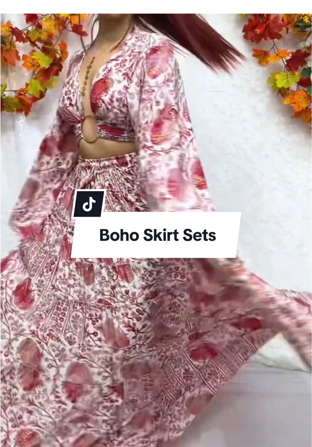 Flowy Skirt Set with ruffle sleeve top is a must have !! #flow #witchy #longskirt #onthisday #tiktokshoprestock 