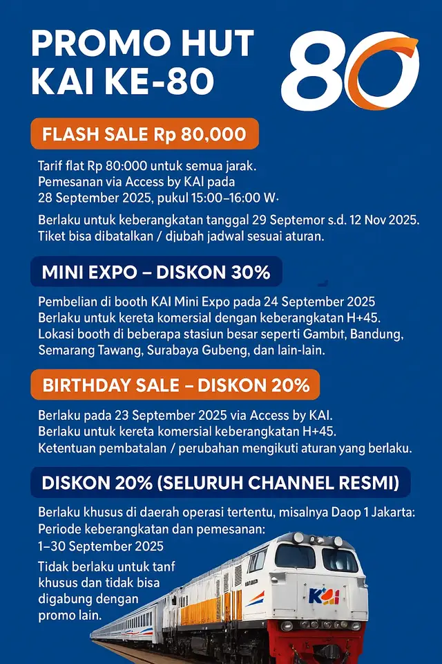 Seru gak sih kalau ada promo gini, kapan lagi kaan jalan jalan yg cuman 80k 😭 #PromoKAI #HUTKAI80 #KAI #kaiaccess #PROMO80RB 