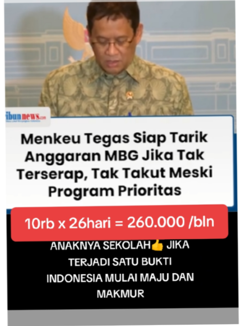 REVOLUSI MBG 👍 setuju?‼️STOP MBG ‼️ ➡️🏧Transfer ke ortunya dan wajibkan anak untuk bawa makan siang dari rumah agar ibunya yang memasak dirumah #mbg #makangratis #makanbergizigratis #prabowo #menkeu 