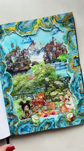 A little fairytale escape ✨⛰️ Picnic in the mountains, a cozy corgi by my side, and colorful houses on the cliffs — like a dream on paper 🌿 #journaling #scrapbooking #creativejournaling #artjournal   #creatorsearchinsights 
