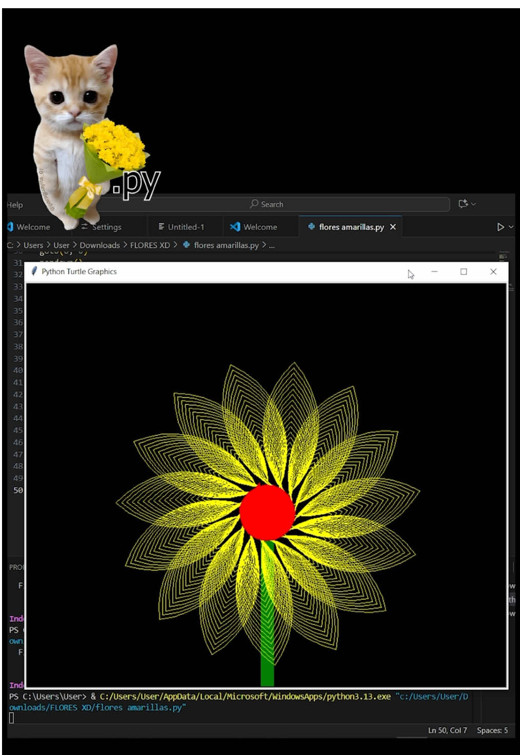 Flores amarillas.py en python xd 🌼🌼 #21deseptiembre #floresamarillas #fyp #python #programacion 