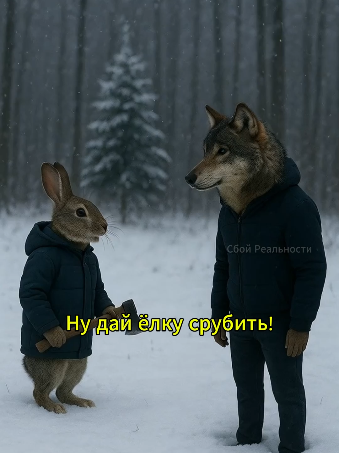 Волк охранник! Старый анекдот.   #нейросеть #ai #юмор #ии #мем #funny #song #songs #funnyshorts #aihumor #viral #абсурд #смешно #смешныеживотные #мемы #говорящиеживотные #волк #заяц #кролик