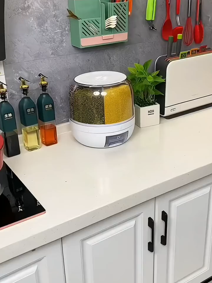 分格旋转米桶，五谷杂粮分开存放，干净卫生防虫防尘！#五谷杂粮收纳 #米桶 #收纳整理