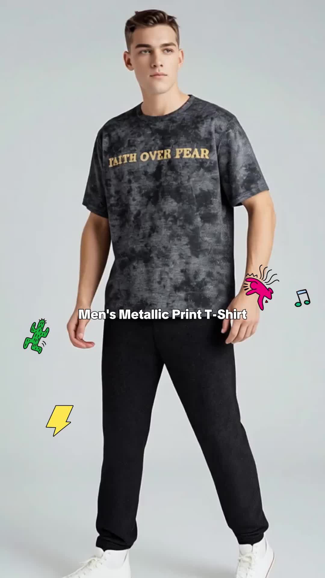 Men's Casual Round Neck Short Sleeve T-Shirt, Fashion Metallic Print Design, Comfortable Daily Wear, Summer Fitted Style #menfashion #graphictees #shirts #tshirts #menshirt #teeshirt #tshirtdesign #teeshirts #menshirts #mensshirts